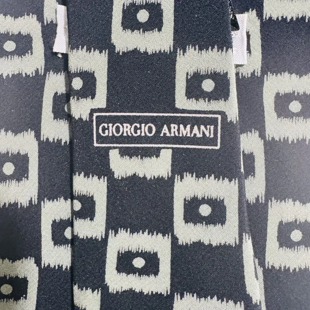 GIORGIO ARMANI Cravatte Vintage Silk Necktie Geometric Black 56